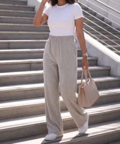 Sinsaey Branded Women's Wide leg Trouser Cream Color