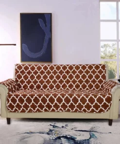 Ultrasonic Sofa Cover - Brown Geometric With Pockets