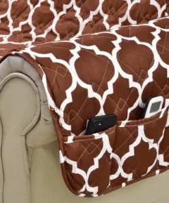 Alternative view of Ultrasonic Sofa Cover - Brown Geometric With Pockets
