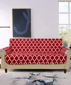 Ultrasonic Sofa Cover - Maroon Geometric With Pockets