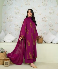 Alternative view of Unstitched Embroidered Lawn 3 Piece Suit