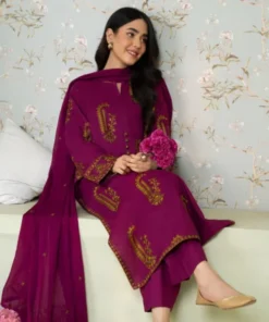 Unstitched Embroidered Lawn 3 Piece Suit - Image 3