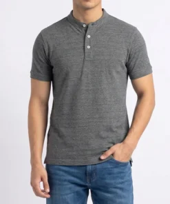 ZARRAA Branded Men’s Mandarin Collar Henley T-Shirt Grey