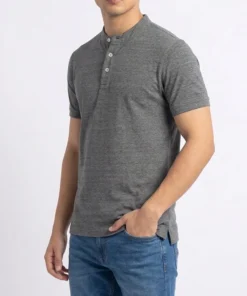 Alternative view of ZARRAA Branded Men’s Mandarin Collar Henley T-Shirt Grey